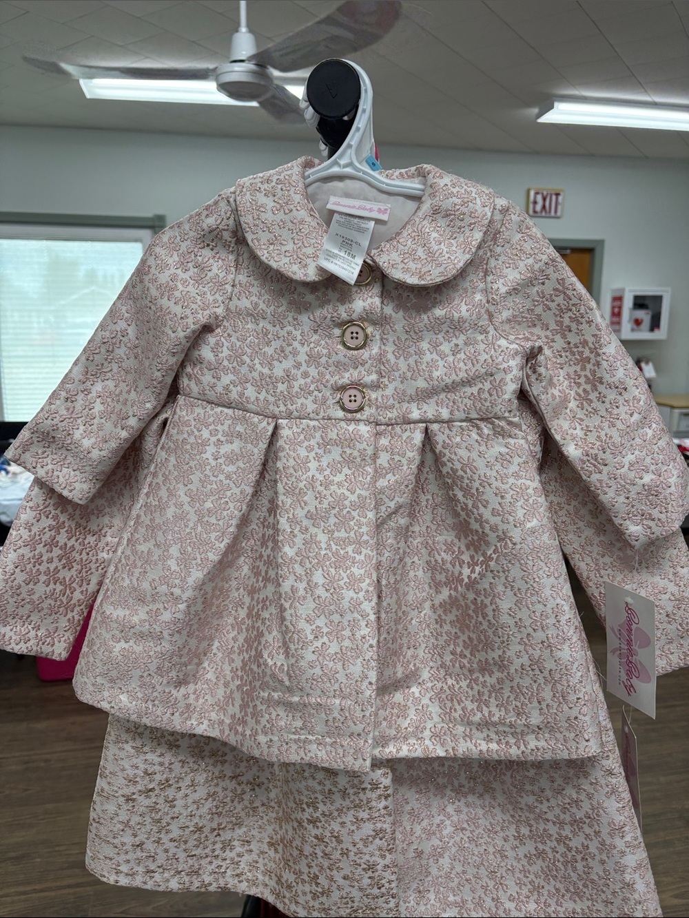 Bonnie Jean Pink Floral Jacquard Pea Coat